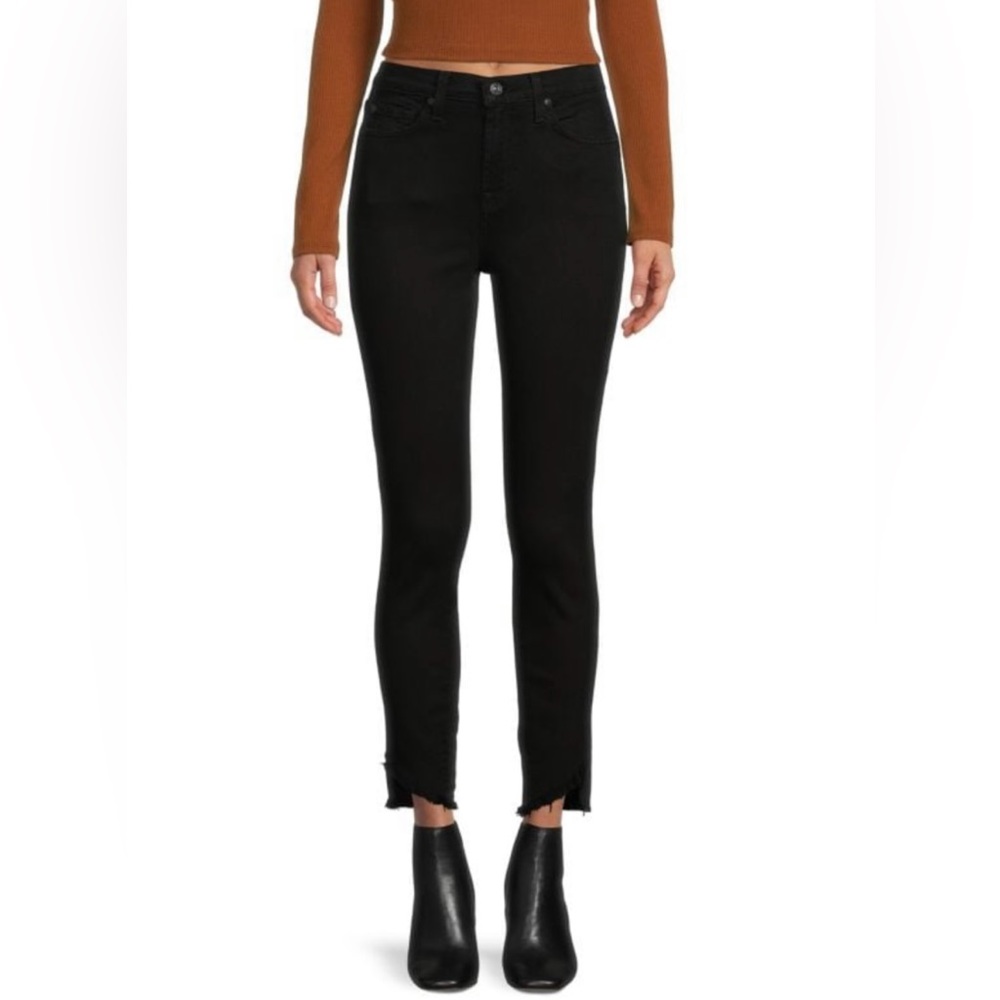 7 For All Mankind Black Skinny Fray Ankle Jeans